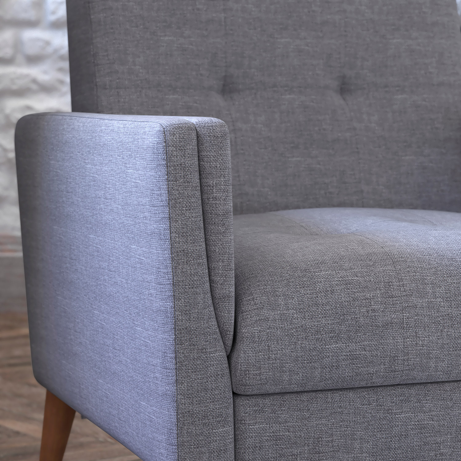 BLNK™ Conrad Commercial Mid-Century Modern Arm Chair with Tufted Faux Linen Upholstery and Solid Wood Legs - Slate Gray