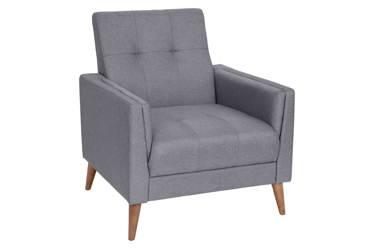 BLNK™ Conrad Commercial Mid-Century Modern Arm Chair with Tufted Faux Linen Upholstery and Solid Wood Legs - Slate Gray