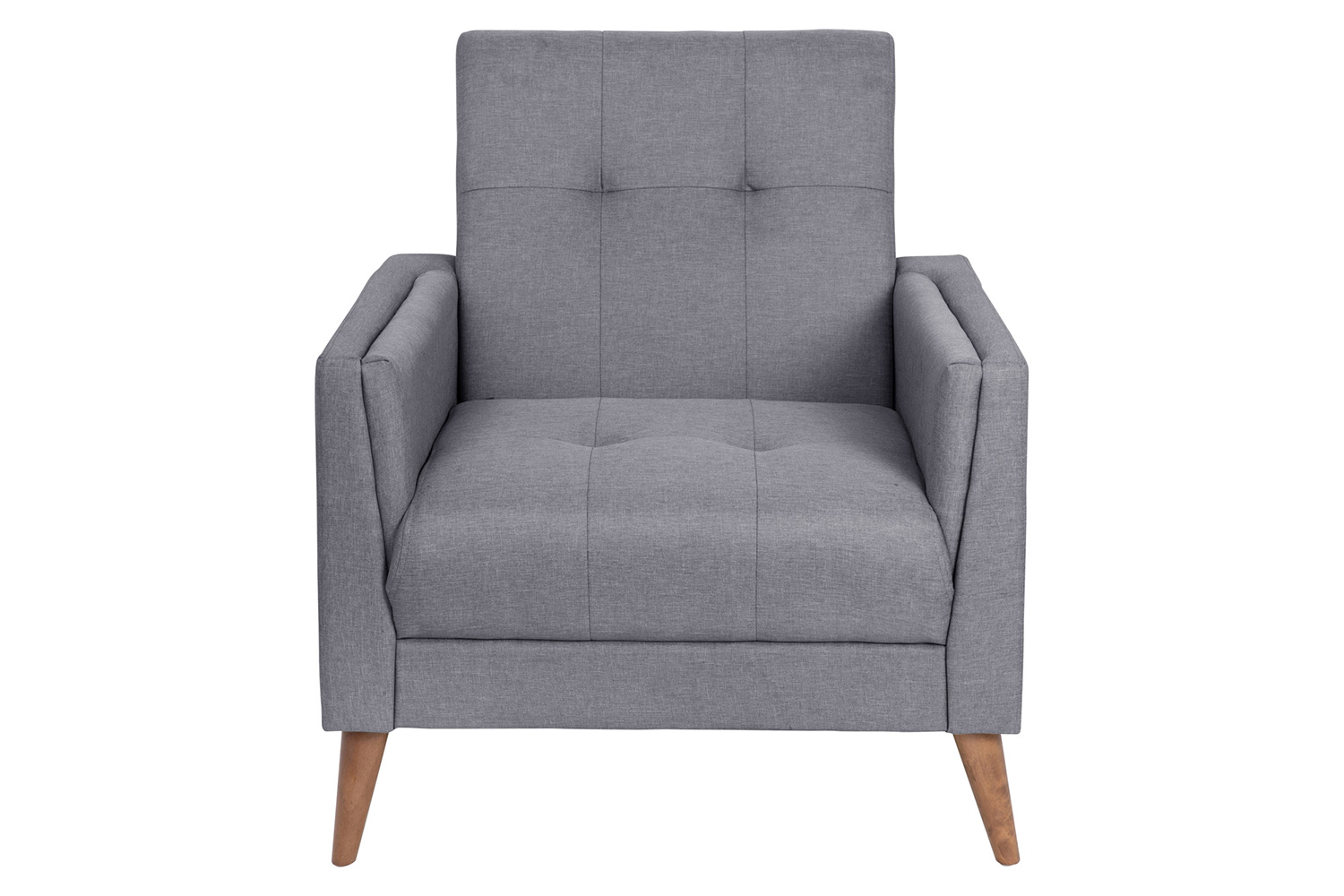 BLNK™ Conrad Commercial Mid-Century Modern Arm Chair with Tufted Faux Linen Upholstery and Solid Wood Legs - Slate Gray