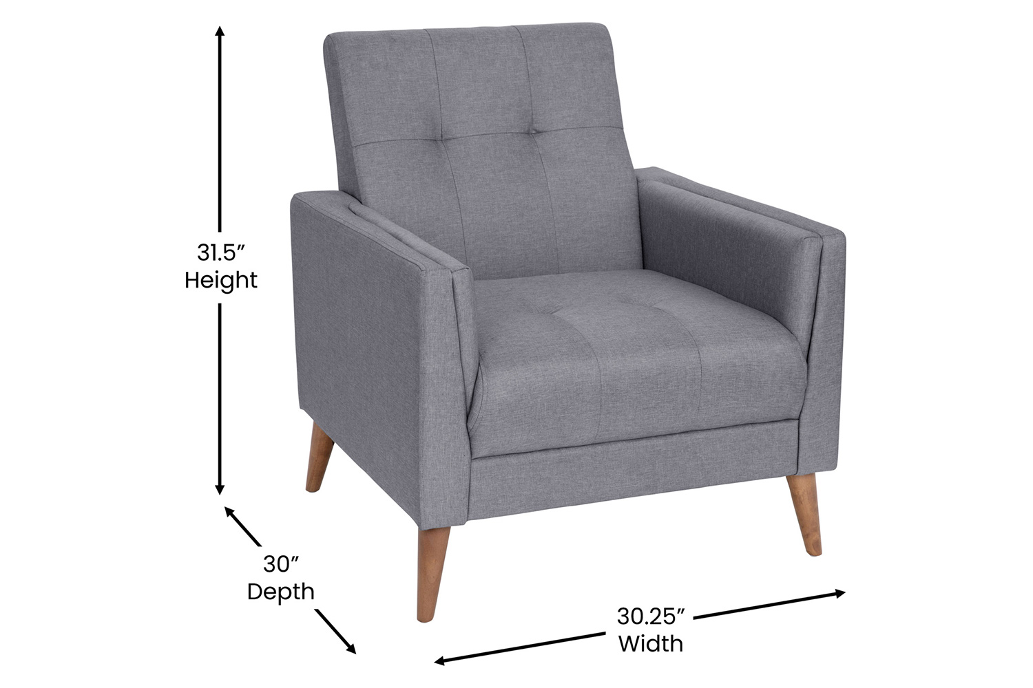 BLNK™ Conrad Commercial Mid-Century Modern Arm Chair with Tufted Faux Linen Upholstery and Solid Wood Legs - Slate Gray