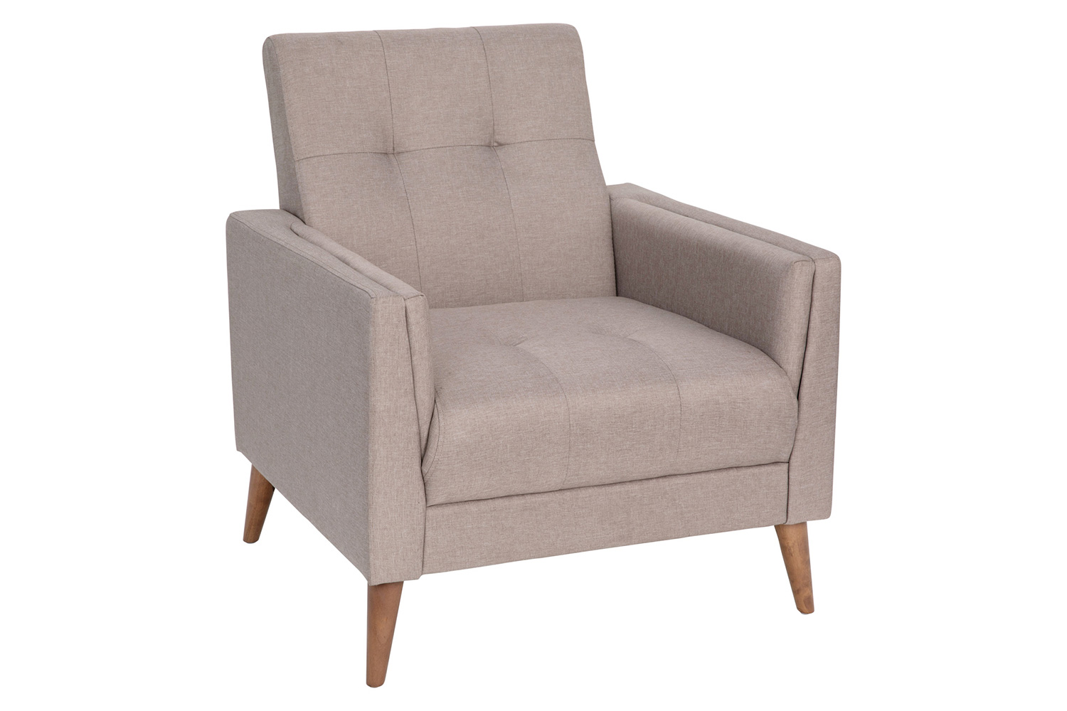 BLNK™ Conrad Commercial Mid-Century Modern Arm Chair with Tufted Faux Linen Upholstery and Solid Wood Legs - Taupe