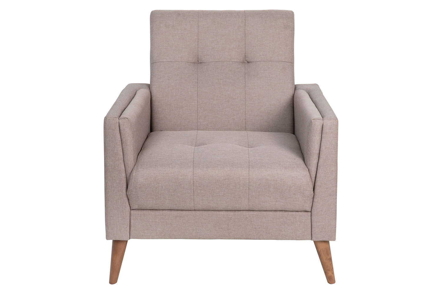 BLNK™ Conrad Commercial Mid-Century Modern Arm Chair with Tufted Faux Linen Upholstery and Solid Wood Legs - Taupe