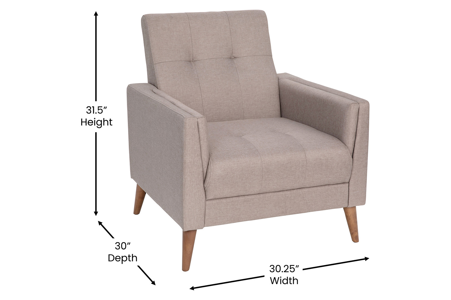 BLNK™ Conrad Commercial Mid-Century Modern Arm Chair with Tufted Faux Linen Upholstery and Solid Wood Legs - Taupe