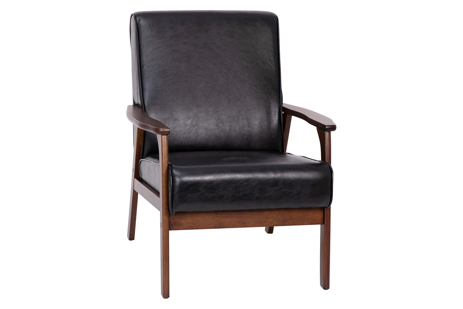 BLNK™ Langston Commercial LeatherSoft Upholstered Mid Century Modern Arm Chair with Walnut Finished Wooden Frame and Arms - Black