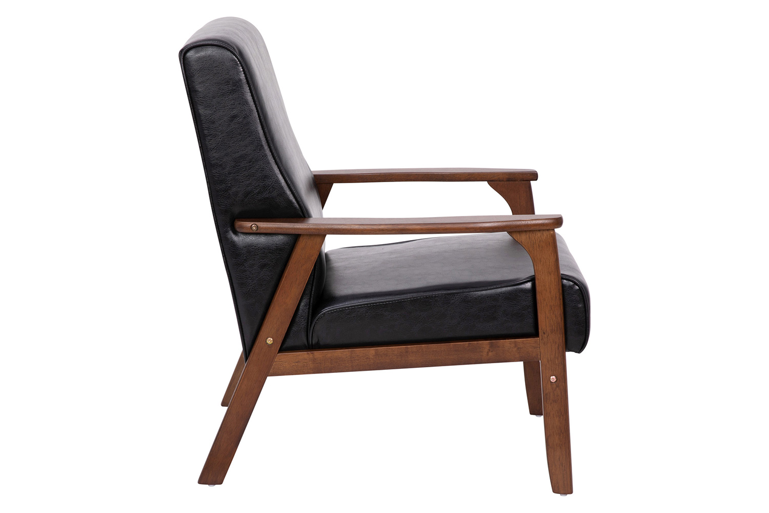 BLNK™ Langston Commercial LeatherSoft Upholstered Mid Century Modern Arm Chair with Walnut Finished Wooden Frame and Arms - Black