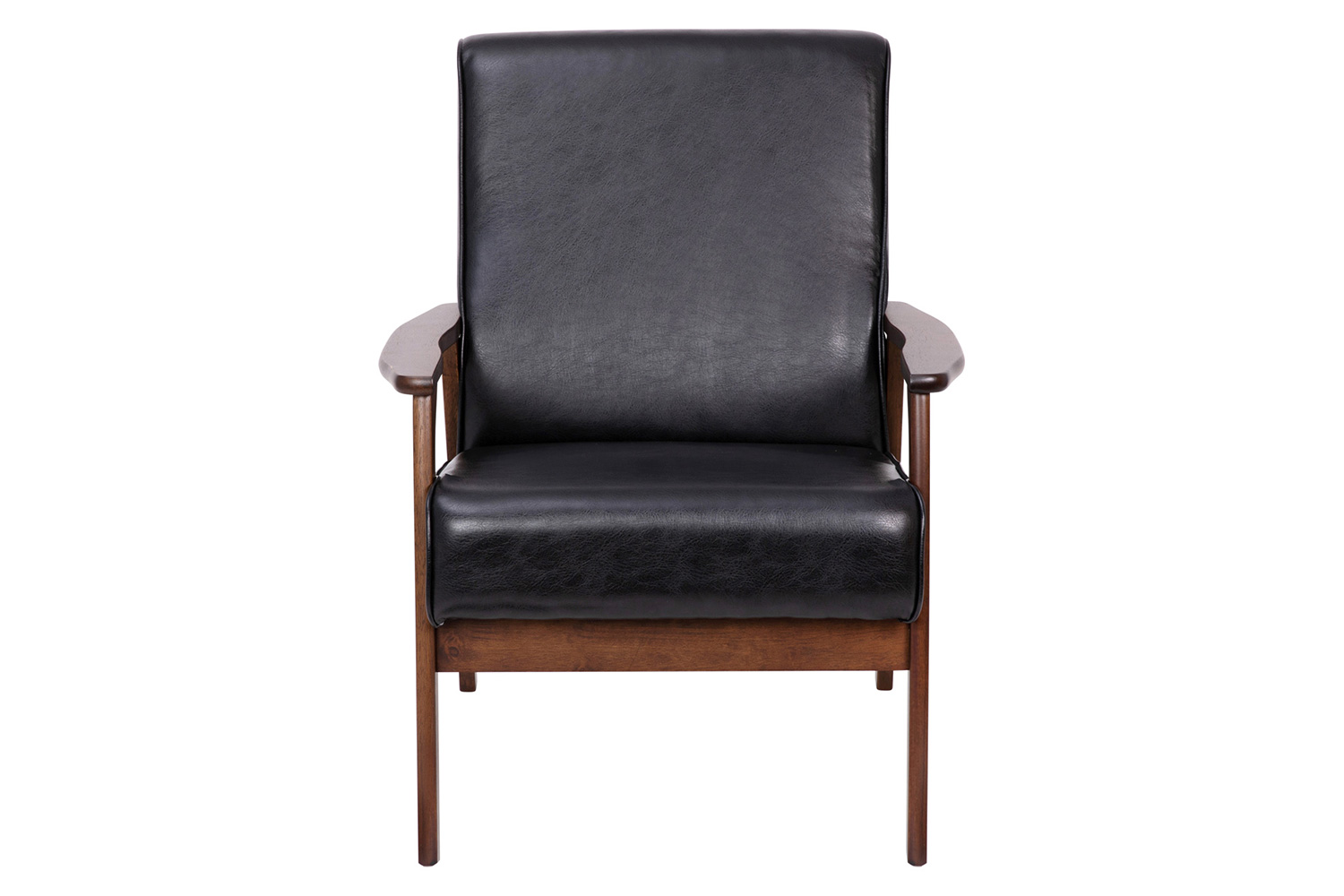 BLNK™ Langston Commercial LeatherSoft Upholstered Mid Century Modern Arm Chair with Walnut Finished Wooden Frame and Arms - Black