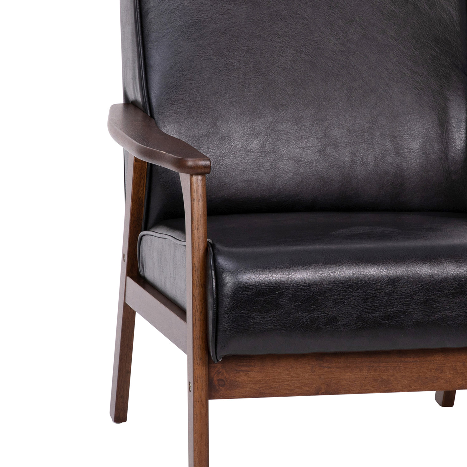 BLNK™ Langston Commercial LeatherSoft Upholstered Mid Century Modern Arm Chair with Walnut Finished Wooden Frame and Arms - Black