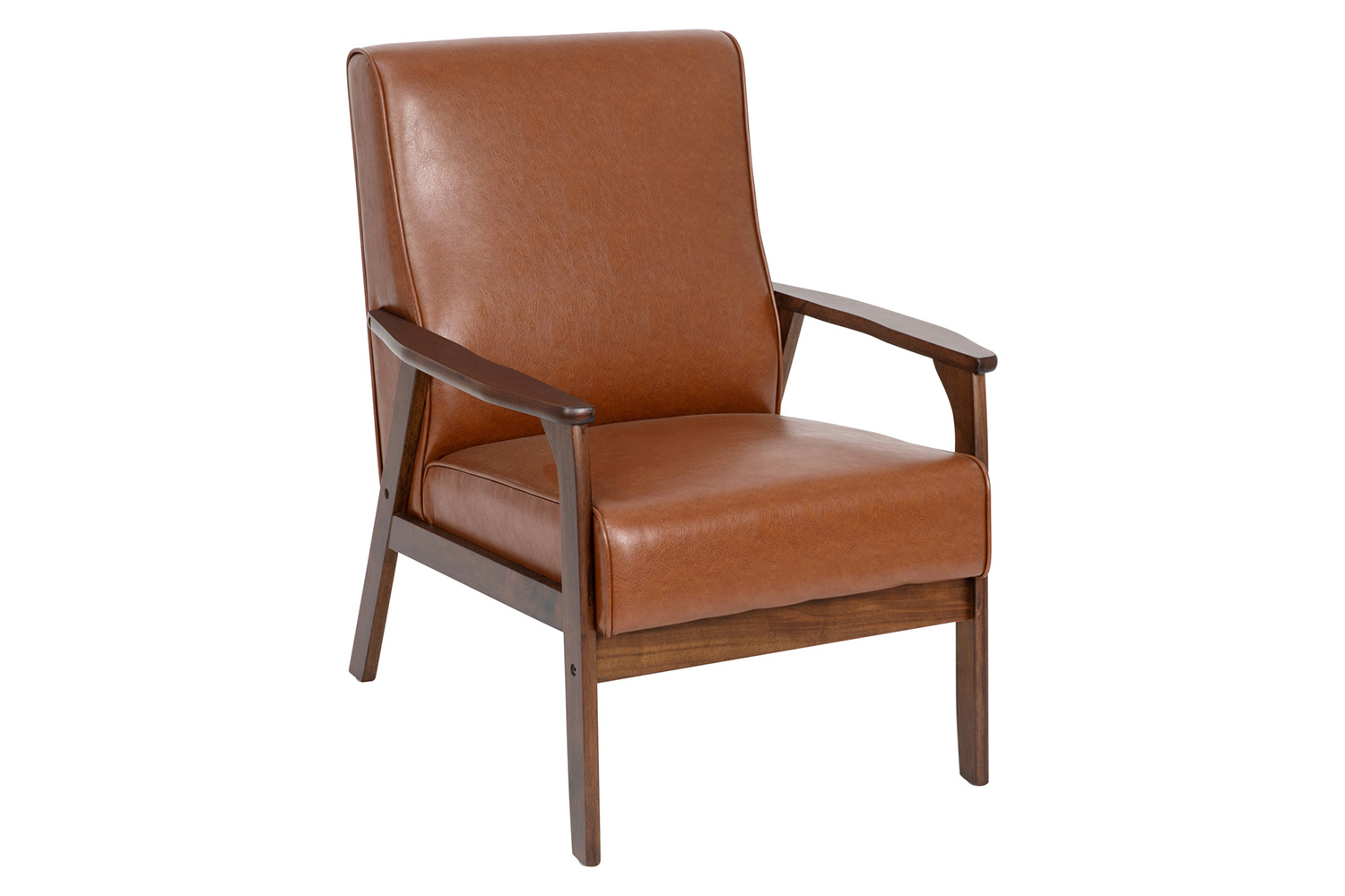 BLNK™ Langston Commercial LeatherSoft Upholstered Mid Century Modern Arm Chair with Walnut Finished Wooden Frame and Arms - Cognac