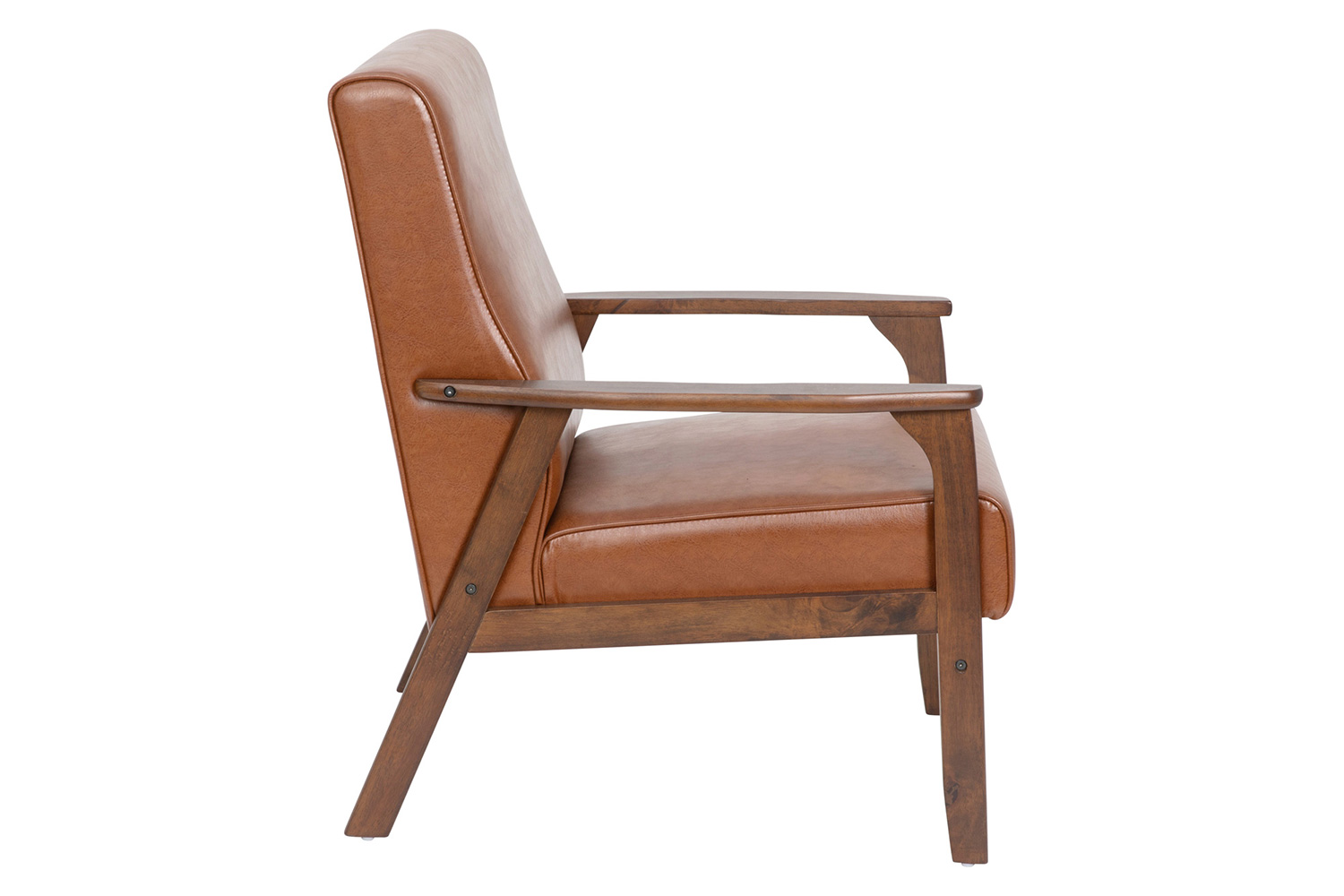 BLNK™ Langston Commercial LeatherSoft Upholstered Mid Century Modern Arm Chair with Walnut Finished Wooden Frame and Arms - Cognac