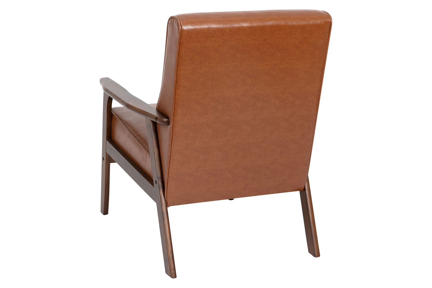 BLNK™ Langston Commercial LeatherSoft Upholstered Mid Century Modern Arm Chair with Walnut Finished Wooden Frame and Arms - Cognac