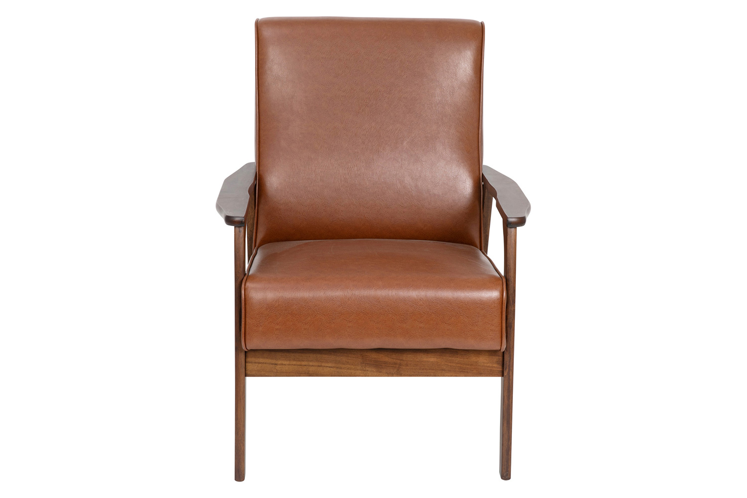 BLNK™ Langston Commercial LeatherSoft Upholstered Mid Century Modern Arm Chair with Walnut Finished Wooden Frame and Arms - Cognac