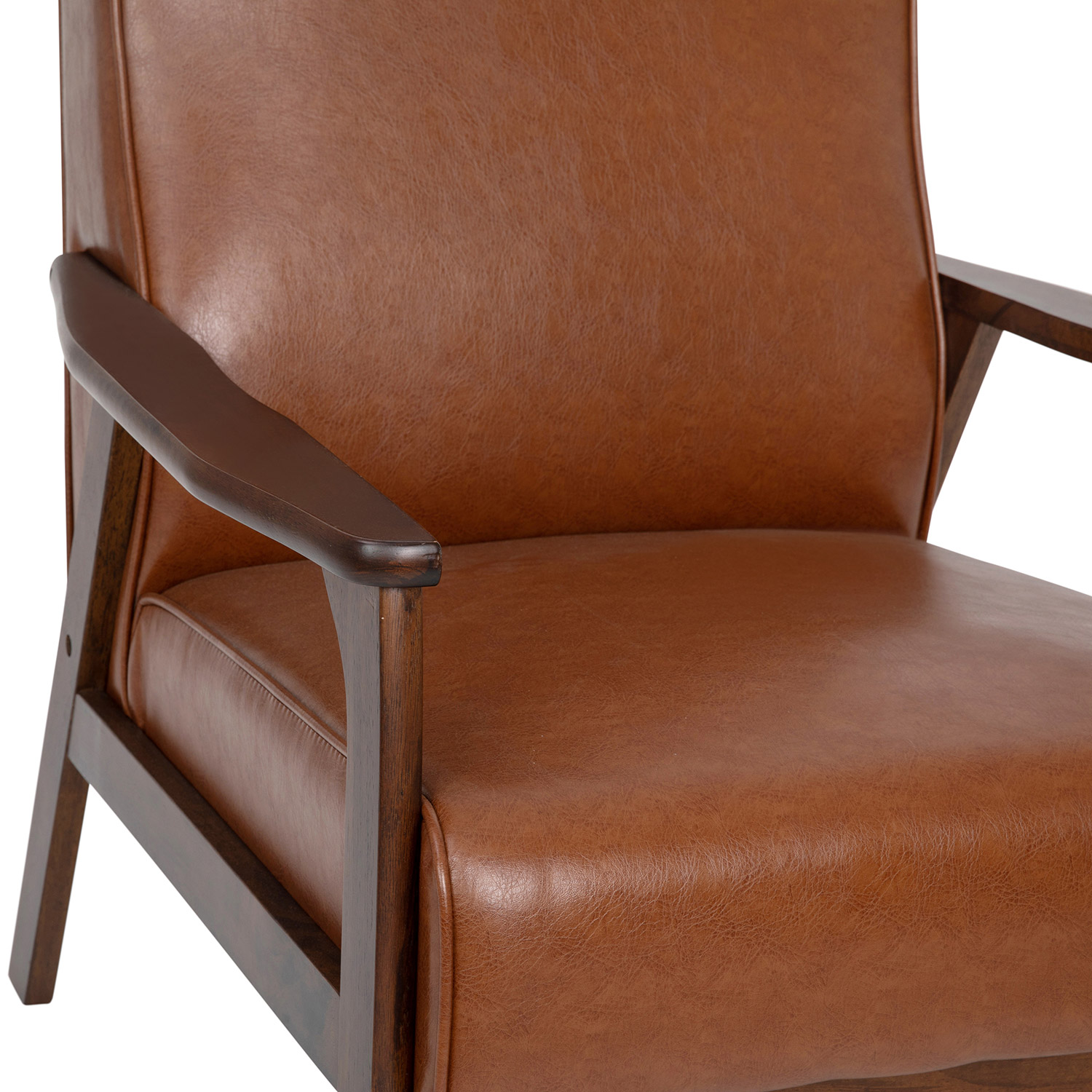 BLNK™ Langston Commercial LeatherSoft Upholstered Mid Century Modern Arm Chair with Walnut Finished Wooden Frame and Arms - Cognac