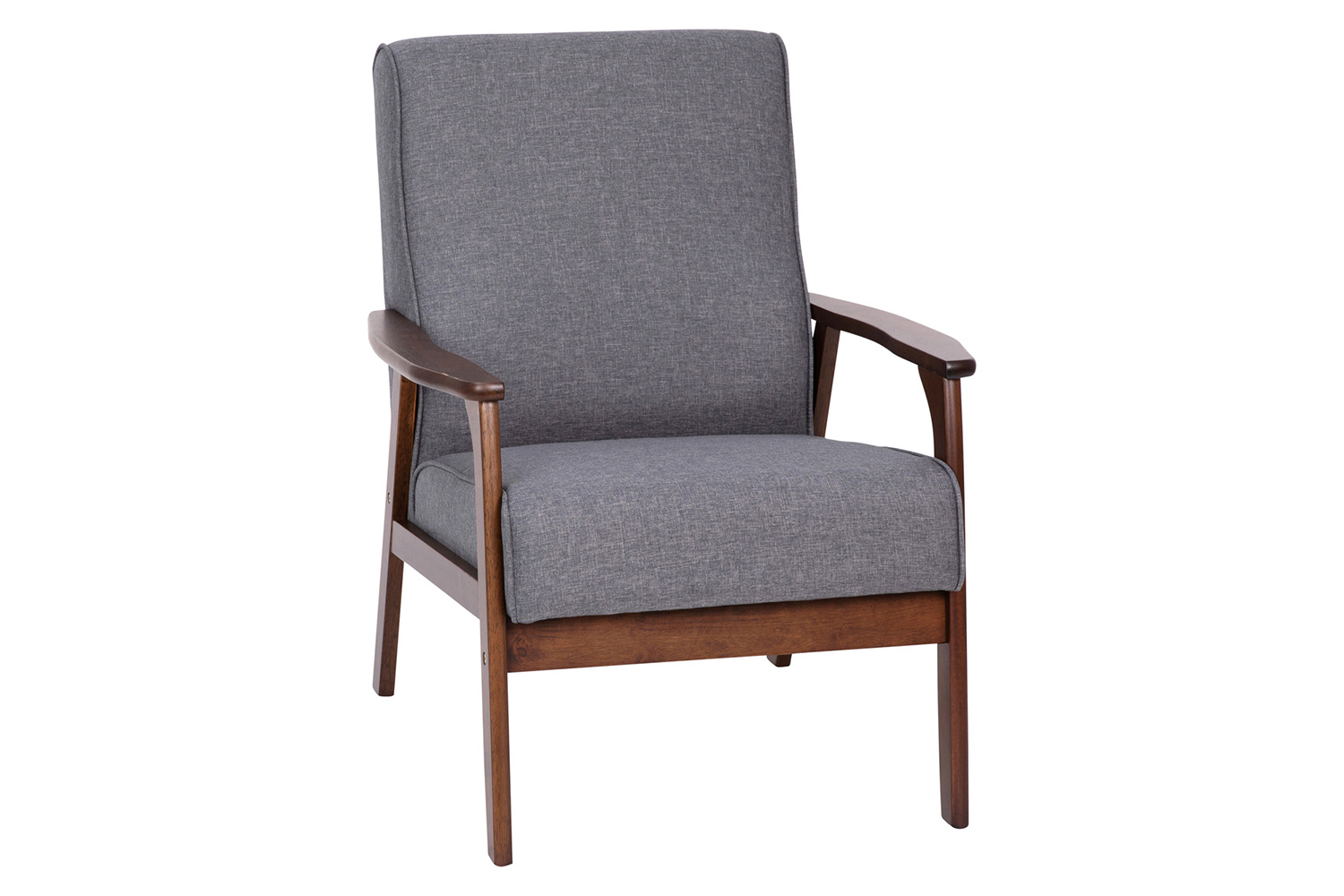 BLNK™ - Langston Commercial Faux Linen Upholstered Mid Century Modern Arm Chair with Walnut Finished Wooden Frame and Arms