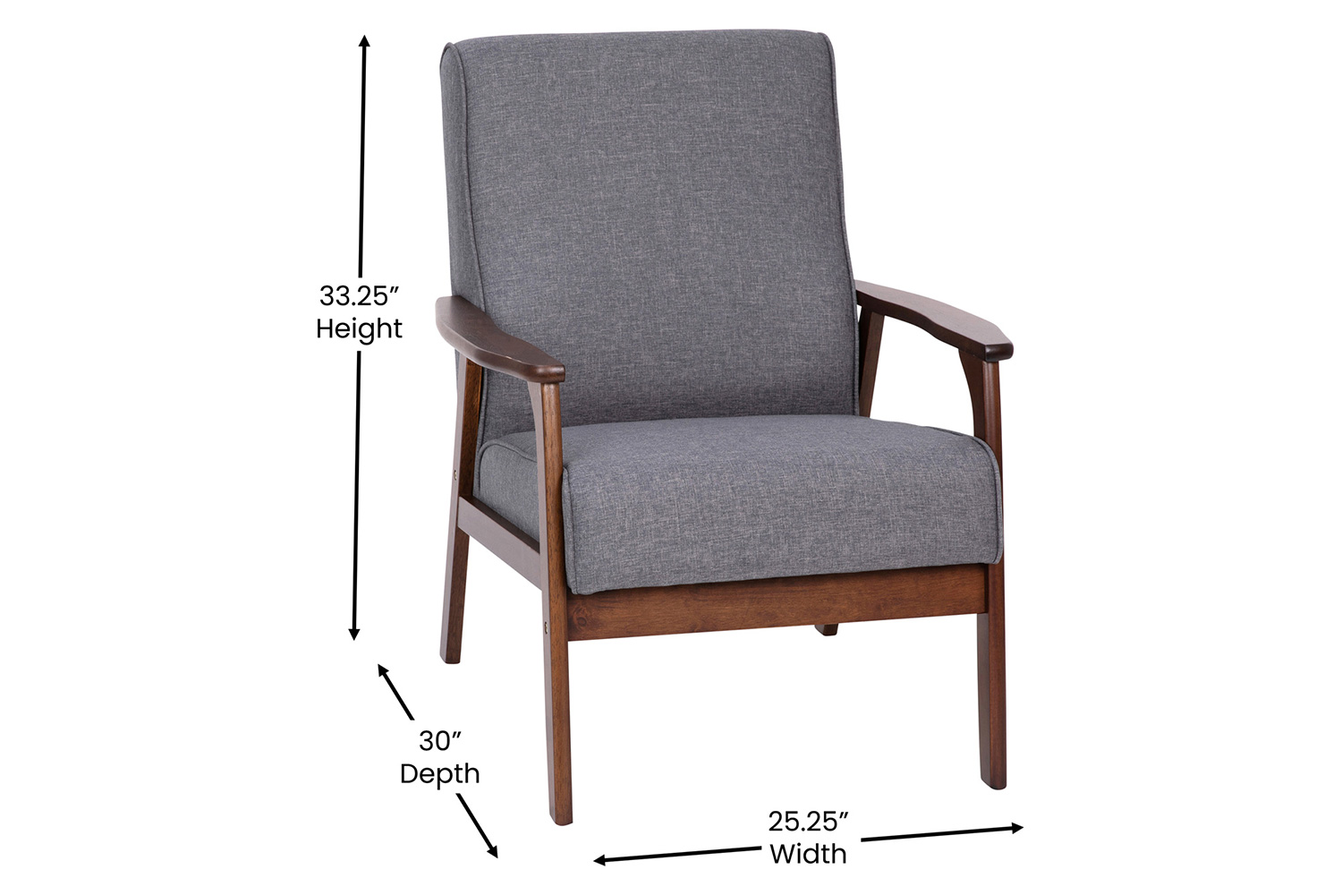 BLNK™ - Langston Commercial Faux Linen Upholstered Mid Century Modern Arm Chair with Walnut Finished Wooden Frame and Arms