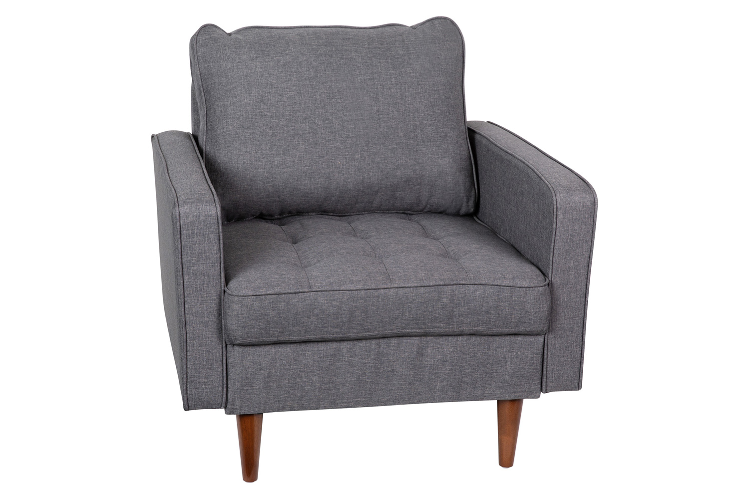 BLNK™ Hudson Commercial Mid-Century Modern Arm Chair with Tufted Faux Linen Upholstery and Solid Wood Legs - Dark Gray