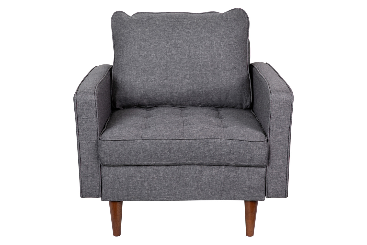 BLNK™ Hudson Commercial Mid-Century Modern Arm Chair with Tufted Faux Linen Upholstery and Solid Wood Legs - Dark Gray