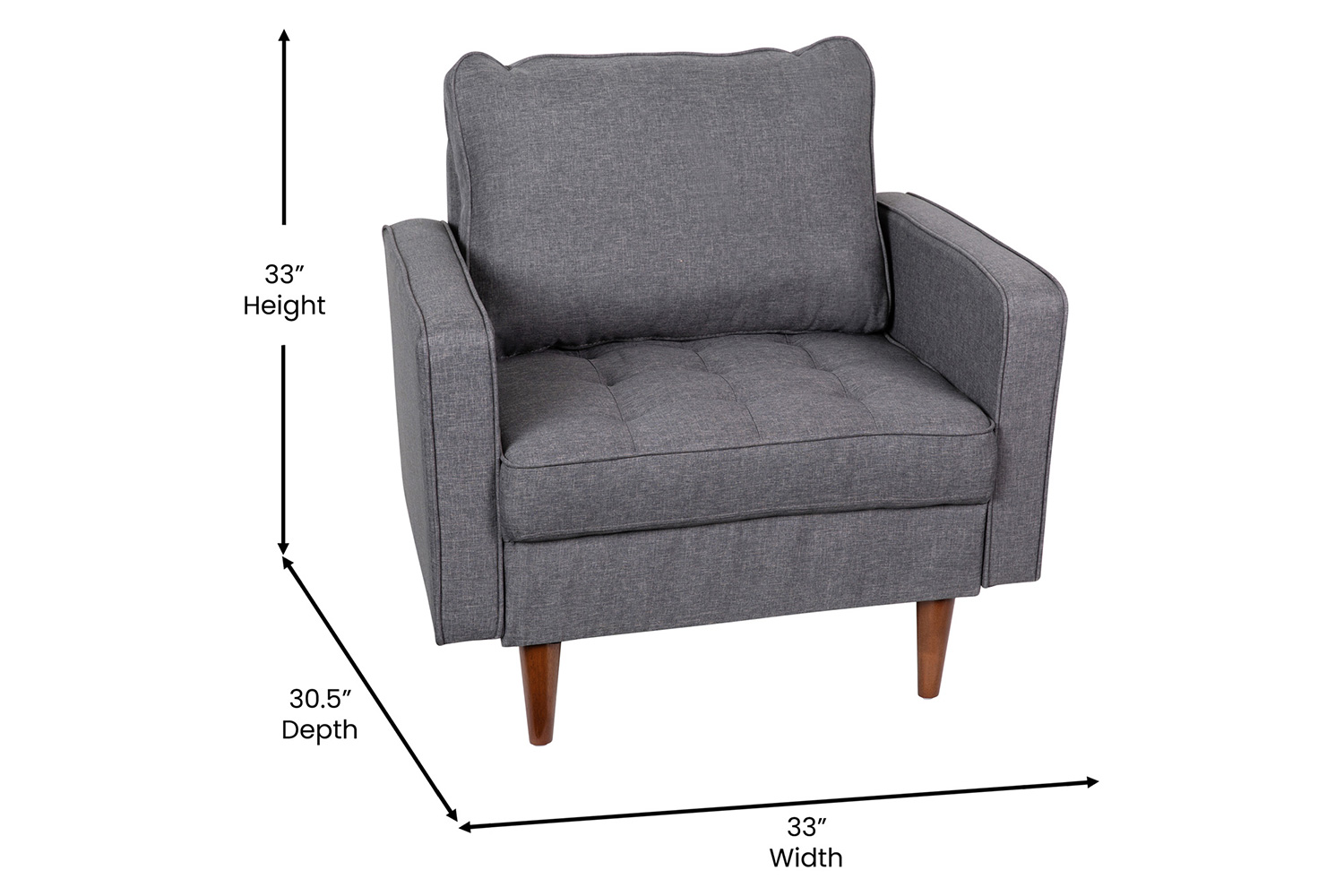 BLNK™ Hudson Commercial Mid-Century Modern Arm Chair with Tufted Faux Linen Upholstery and Solid Wood Legs - Dark Gray