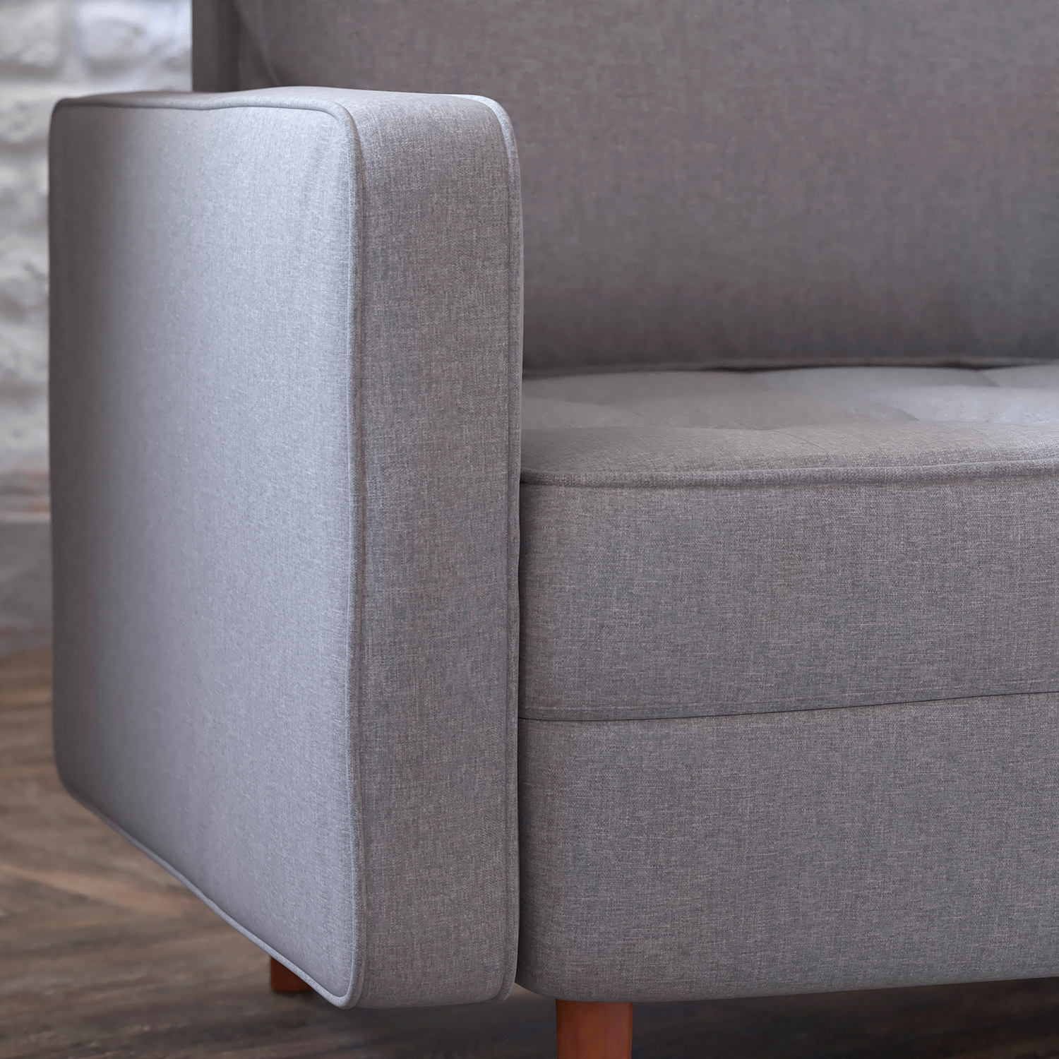 BLNK™ Hudson Commercial Mid-Century Modern Arm Chair with Tufted Faux Linen Upholstery and Solid Wood Legs - Slate Gray