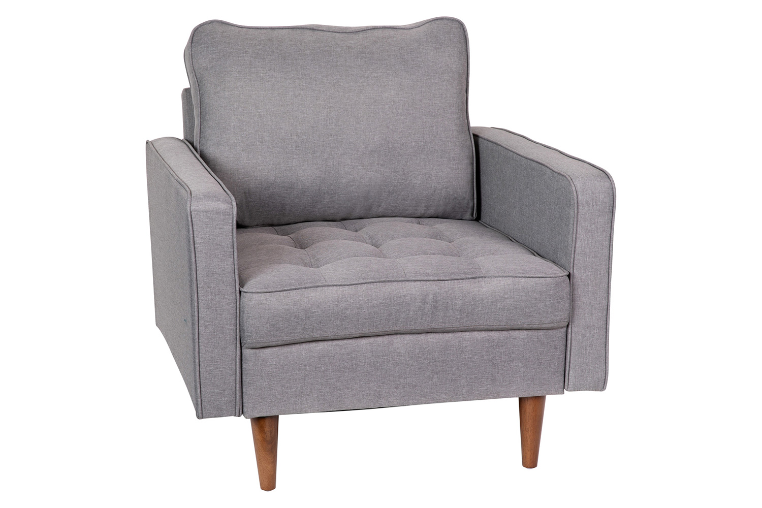 BLNK™ Hudson Commercial Mid-Century Modern Arm Chair with Tufted Faux Linen Upholstery and Solid Wood Legs - Slate Gray