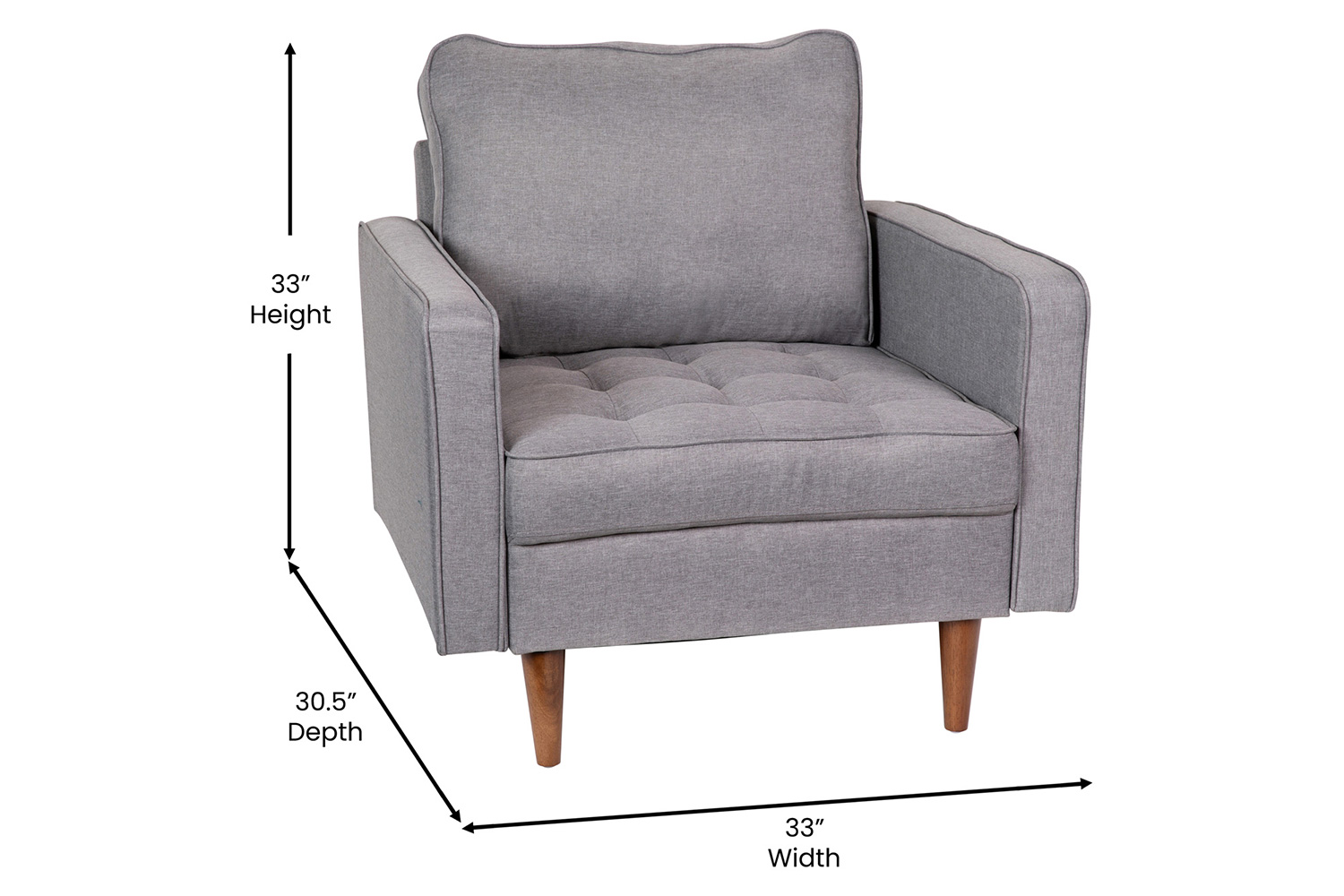 BLNK™ Hudson Commercial Mid-Century Modern Arm Chair with Tufted Faux Linen Upholstery and Solid Wood Legs - Slate Gray