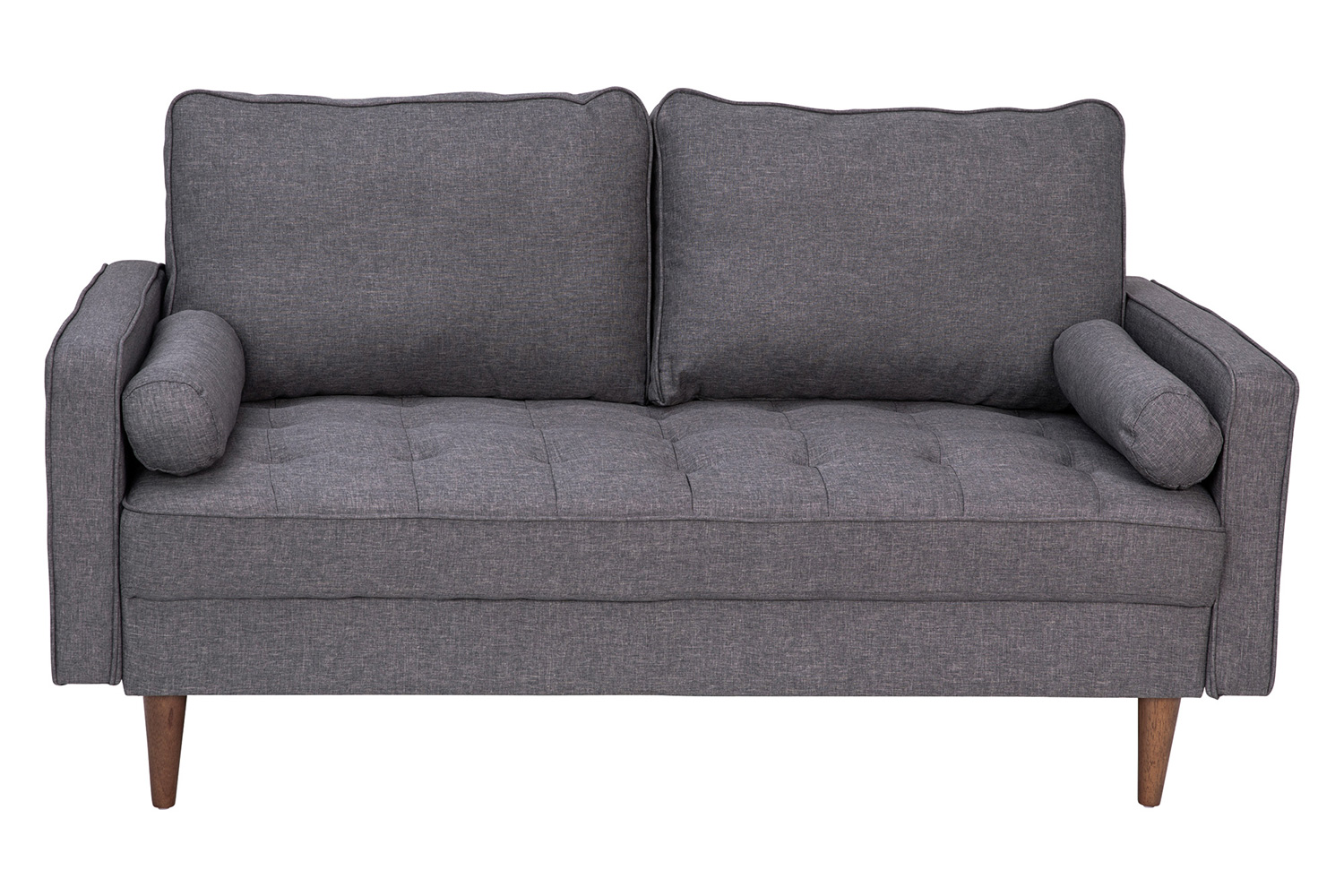 BLNK™ Hudson Mid-Century Modern Loveseat Sofa with Tufted Faux Linen Upholstery and Solid Wood Legs - Slate Gray