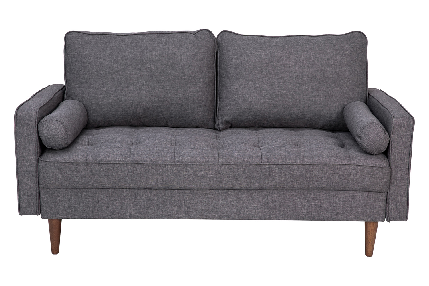 BLNK™ Hudson Mid-Century Modern Loveseat Sofa with Tufted Faux Linen Upholstery and Solid Wood Legs - Slate Gray