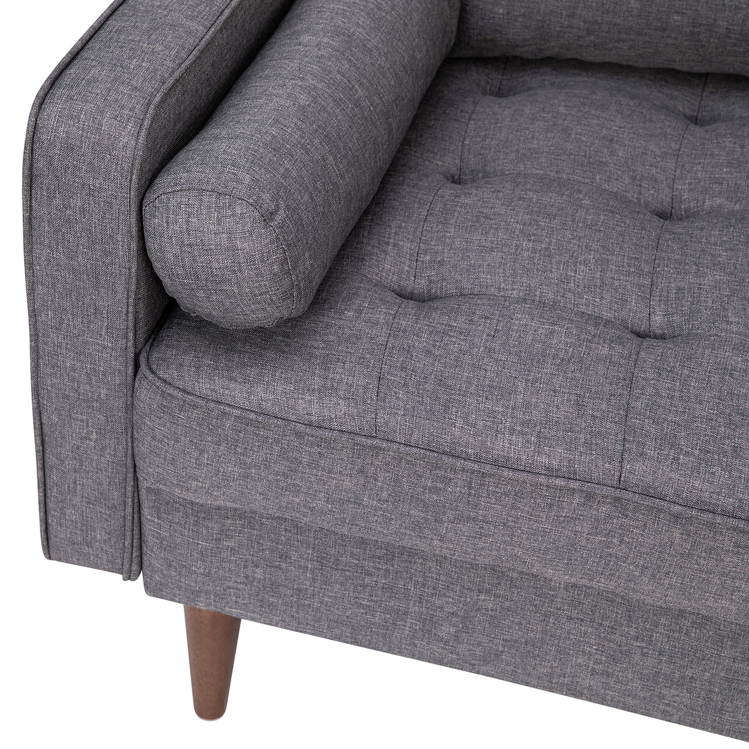 BLNK™ Hudson Mid-Century Modern Loveseat Sofa with Tufted Faux Linen Upholstery and Solid Wood Legs - Slate Gray