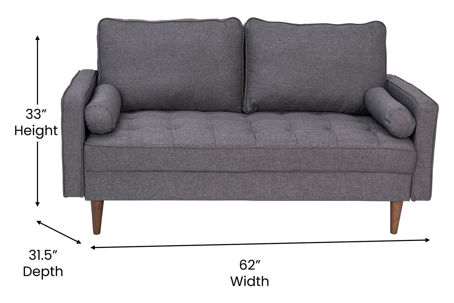 BLNK™ Hudson Mid-Century Modern Loveseat Sofa with Tufted Faux Linen Upholstery and Solid Wood Legs - Slate Gray