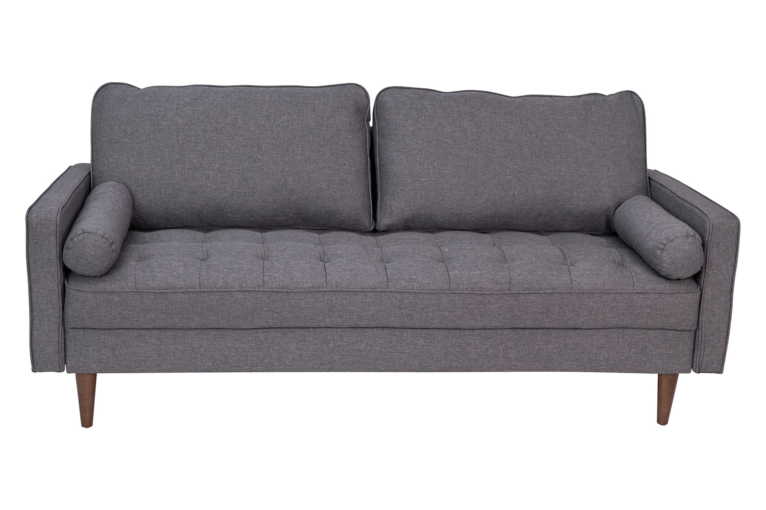 BLNK Hudson Mid-Century Modern Sofa with Tufted Faux Linen Upholstery and Solid Wood Legs - Dark Gray