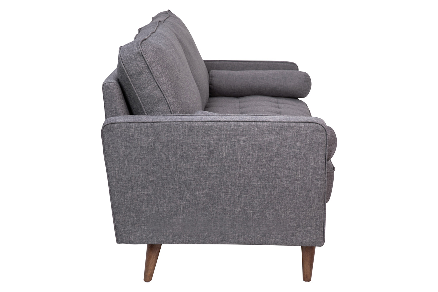 BLNK Hudson Mid-Century Modern Sofa with Tufted Faux Linen Upholstery and Solid Wood Legs - Dark Gray