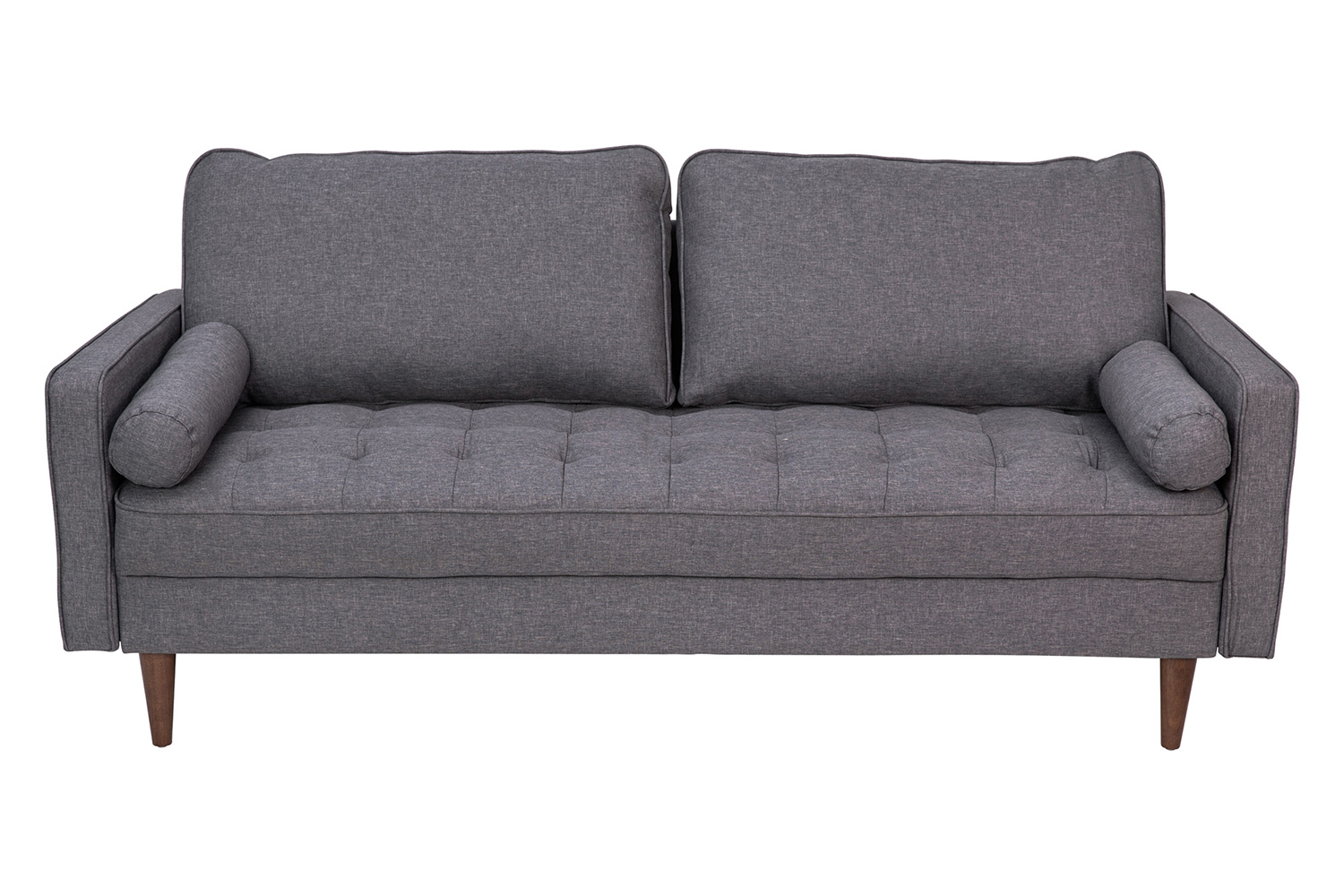 BLNK Hudson Mid-Century Modern Sofa with Tufted Faux Linen Upholstery and Solid Wood Legs - Dark Gray