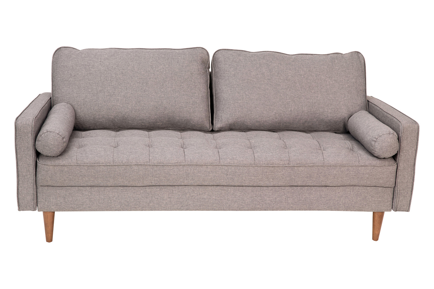 BLNK Hudson Mid-Century Modern Sofa with Tufted Faux Linen Upholstery and Solid Wood Legs - Slate Gray