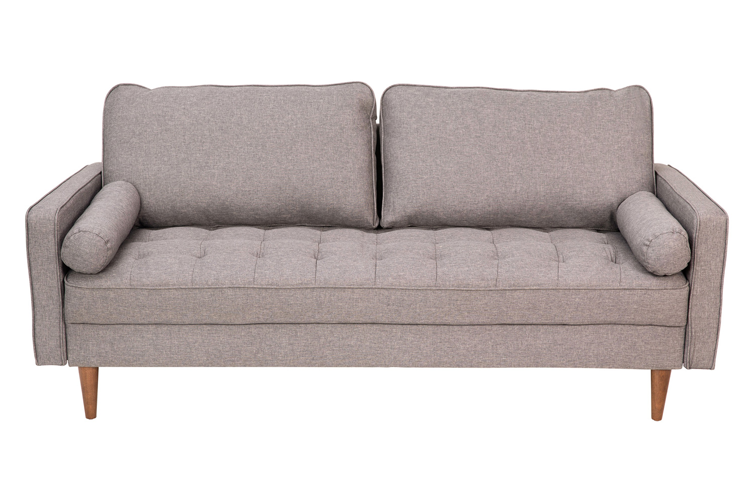 BLNK Hudson Mid-Century Modern Sofa with Tufted Faux Linen Upholstery and Solid Wood Legs - Slate Gray