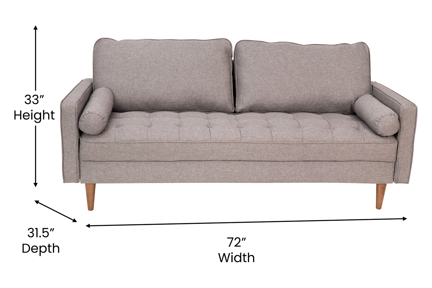 BLNK Hudson Mid-Century Modern Sofa with Tufted Faux Linen Upholstery and Solid Wood Legs - Slate Gray