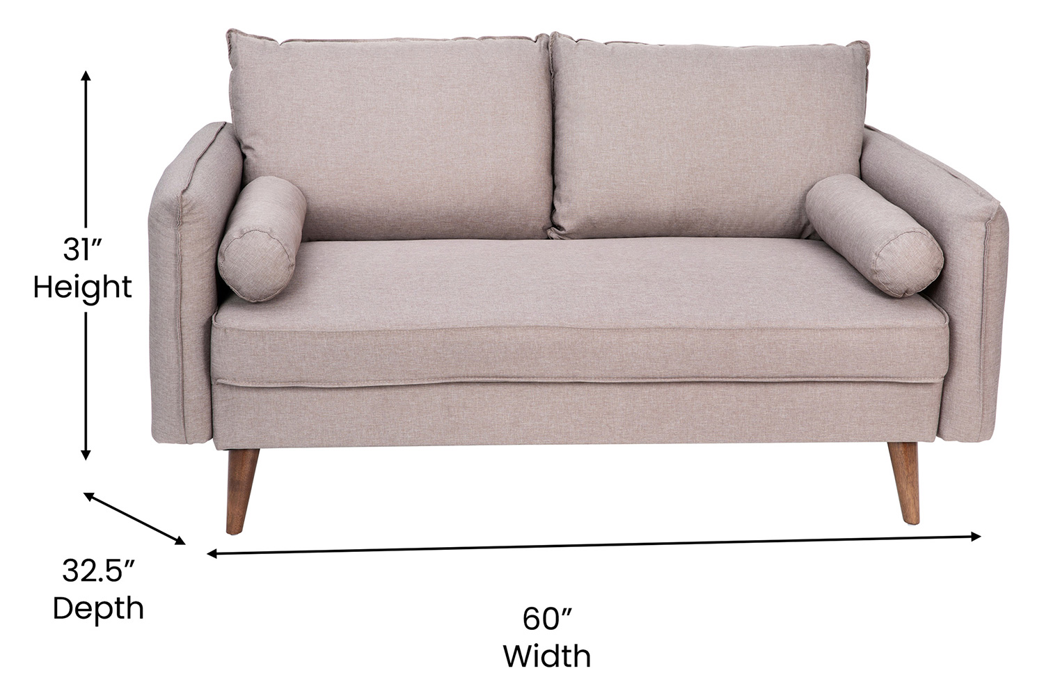 BLNK Evie Faux Linen Fabric Mid-Century Modern Loveseat Sofa with Solid Wood Legs - Taupe