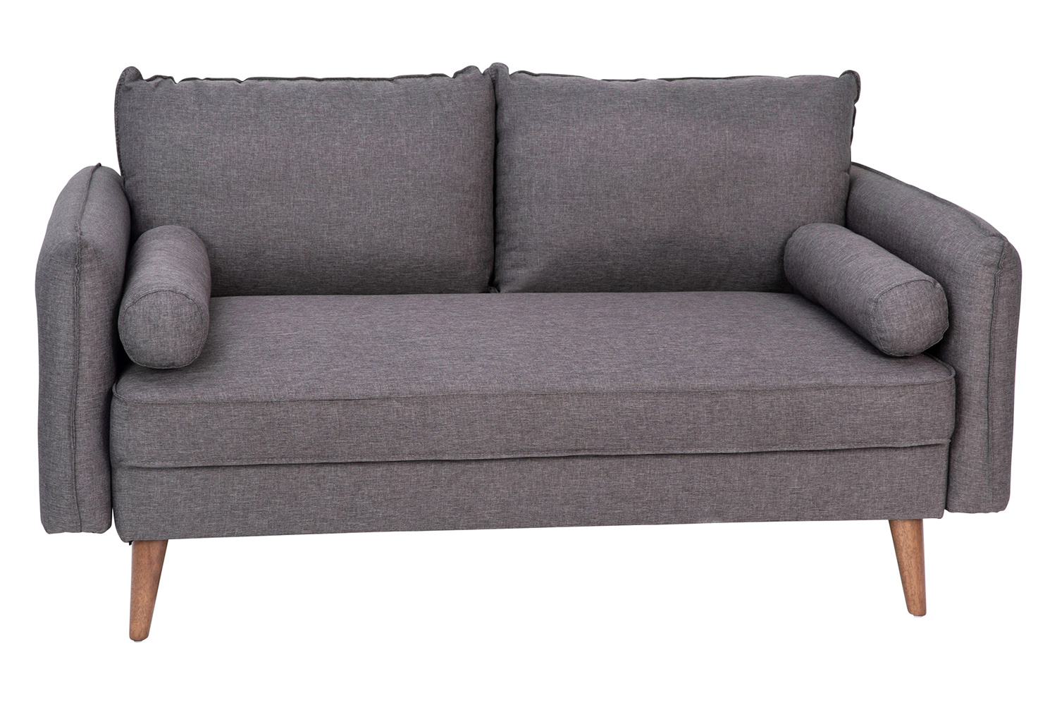 BLNK Evie Faux Linen Fabric Mid-Century Modern Loveseat Sofa with Solid Wood Legs - Stone Gray