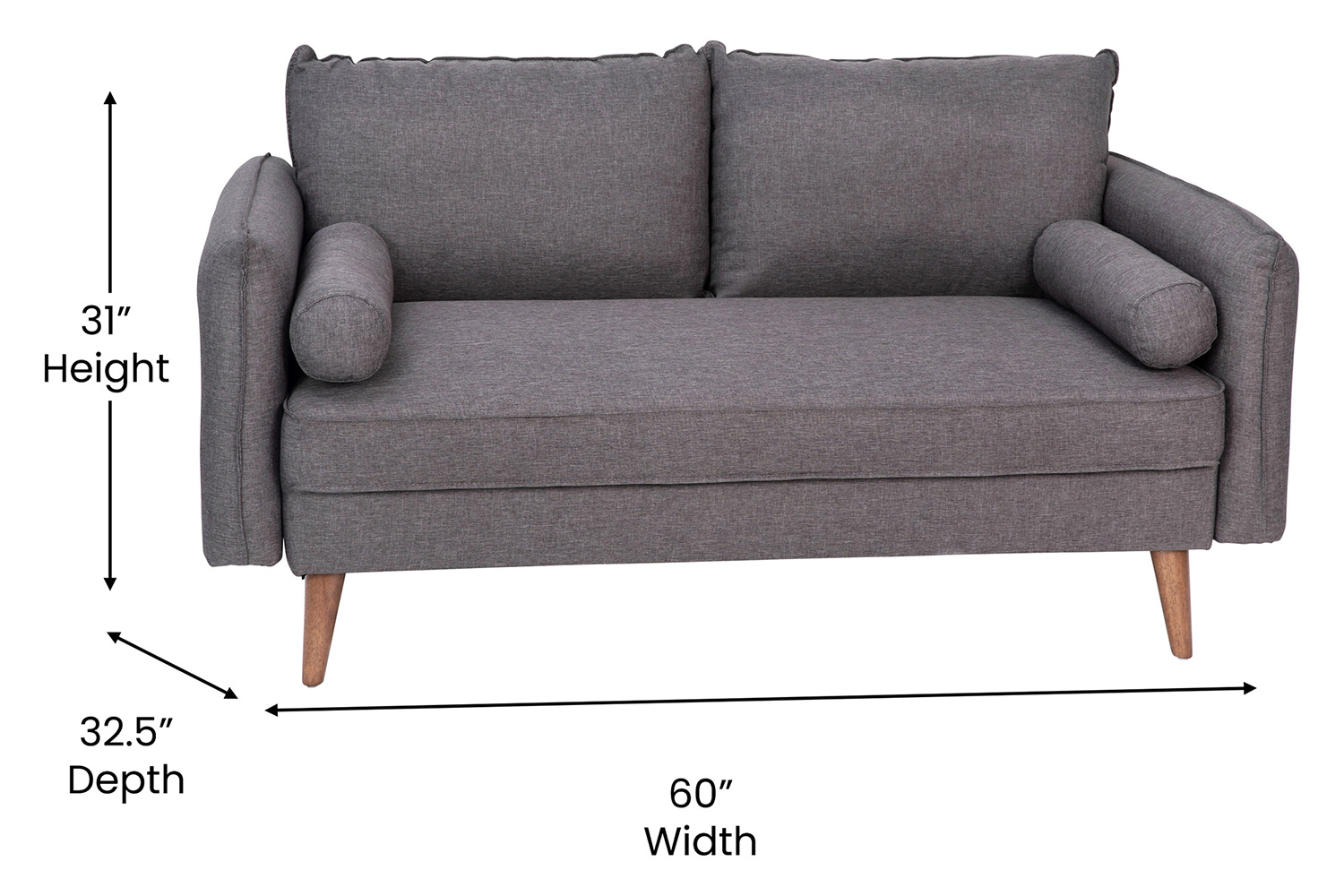 BLNK Evie Faux Linen Fabric Mid-Century Modern Loveseat Sofa with Solid Wood Legs - Stone Gray