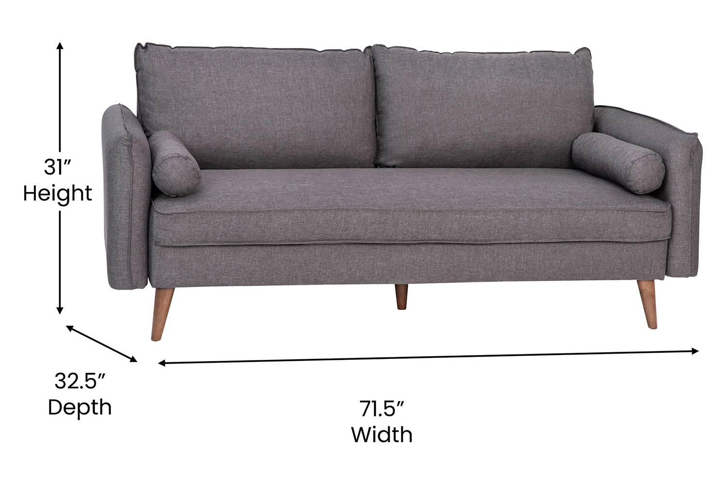 BLNK Evie Faux Linen Fabric Mid-Century Modern Sofa with Solid Wood Legs - Stone Gray