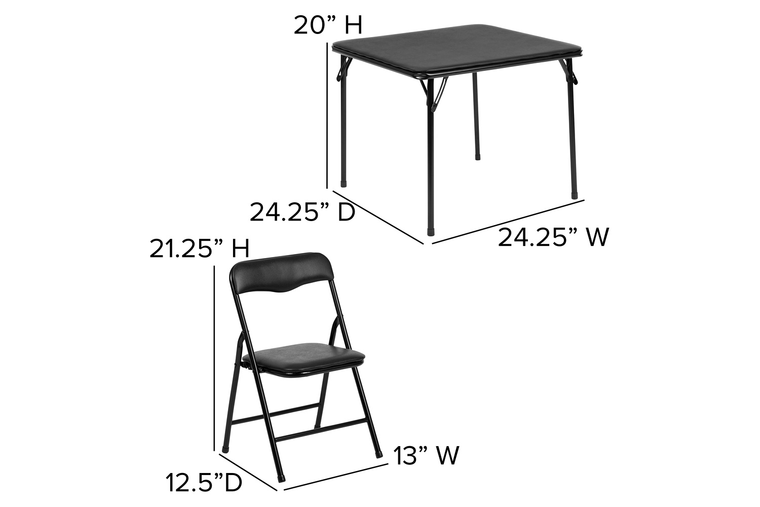 BLNK Mindy Kids Folding Table and Chair Set 5 Piece - Black