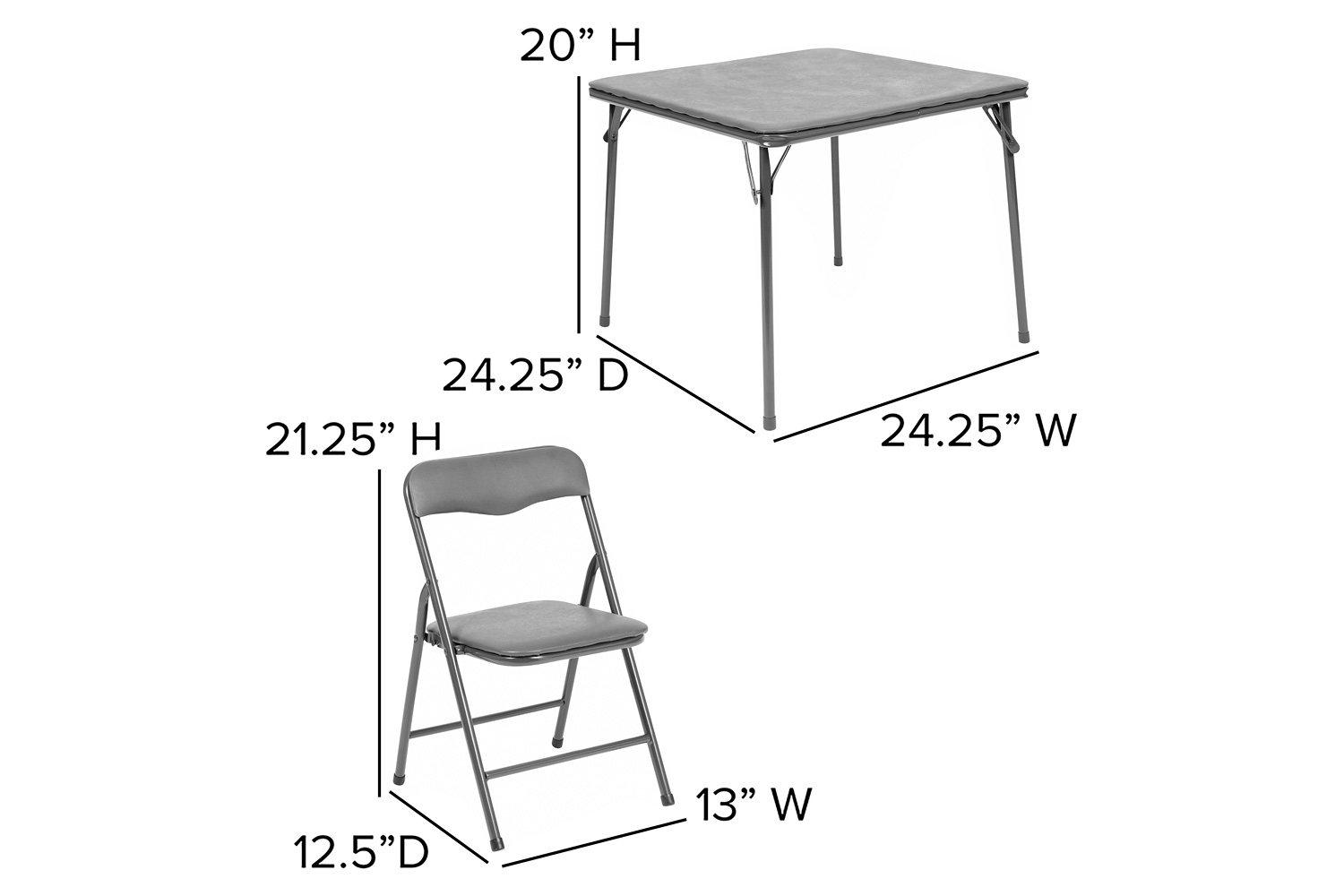 BLNK Mindy Kids Folding Table and Chair Set 5 Piece - Gray