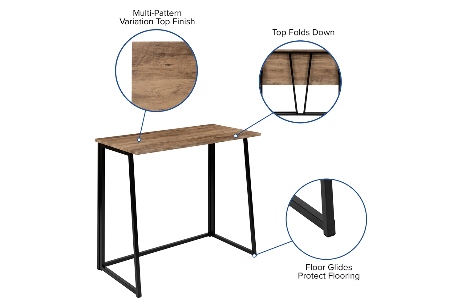 BLNK - Walker Small Rustic Natural Folding Computer Desk