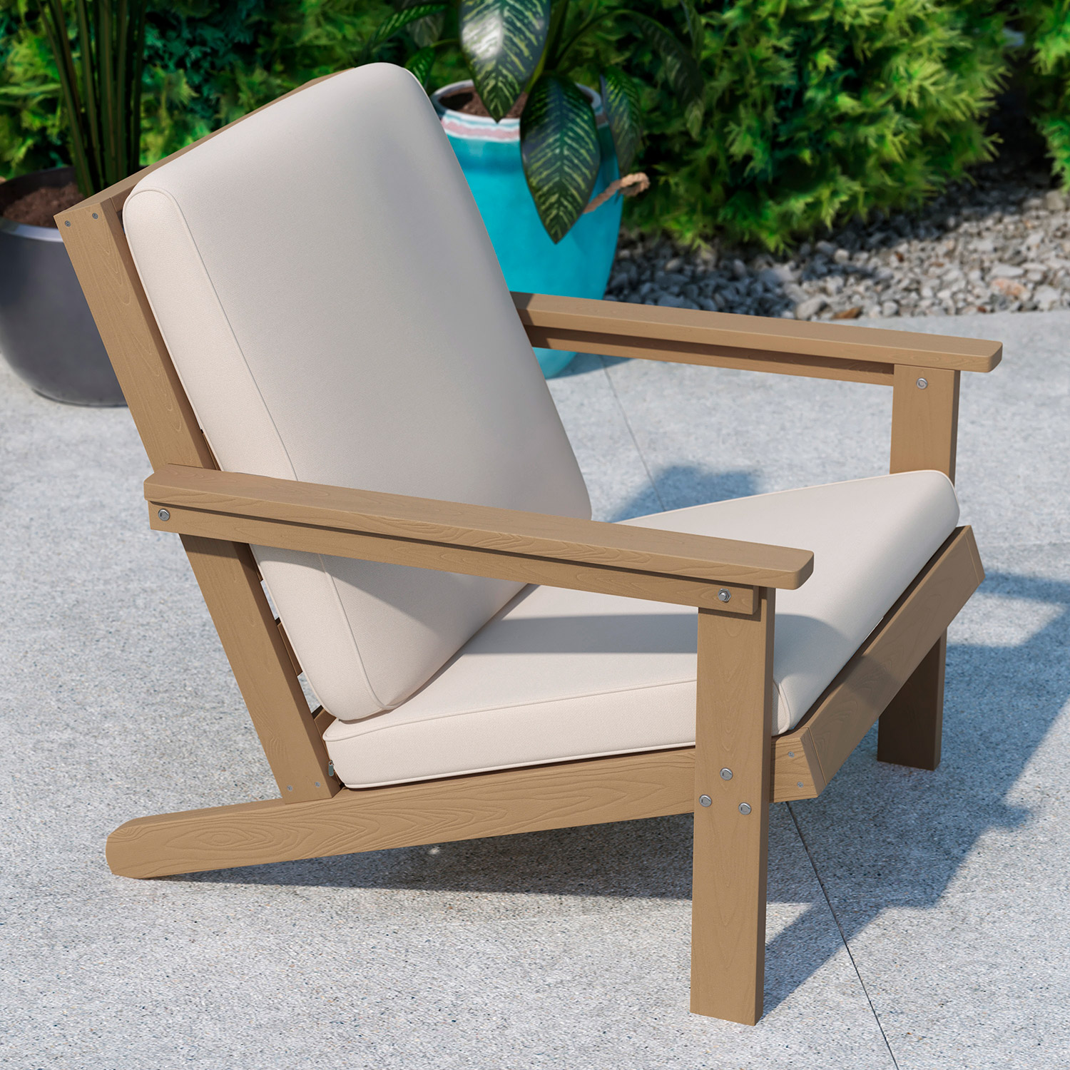 BLNK Charlestown All-Weather Poly Resin Wood Adirondack Style Deep Seat Patio Club Chair with Cushions - Natural Cedar/Cream