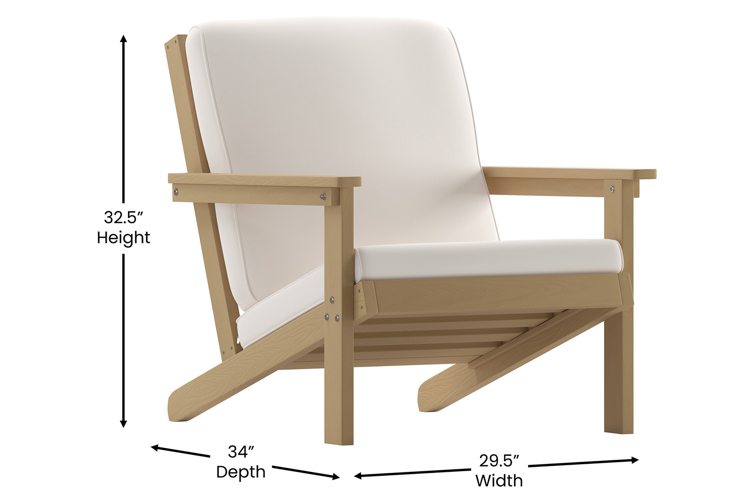 BLNK Charlestown All-Weather Poly Resin Wood Adirondack Style Deep Seat Patio Club Chair with Cushions - Natural Cedar/Cream