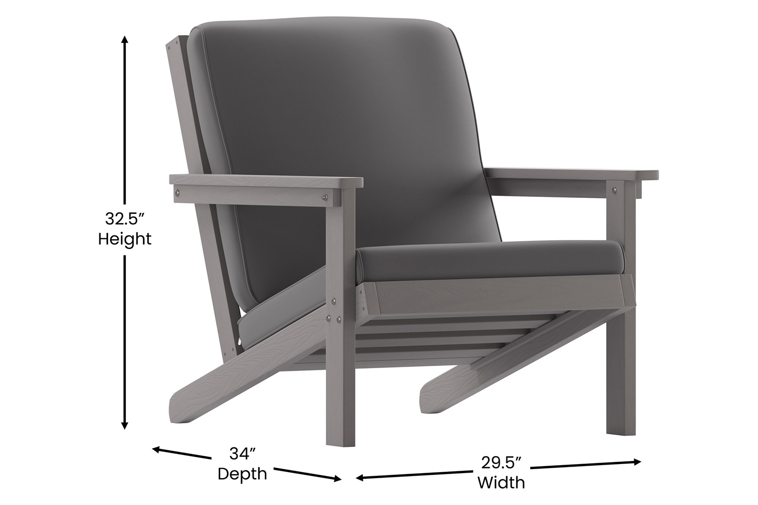 BLNK Charlestown All-Weather Poly Resin Wood Adirondack Style Deep Seat Patio Club Chair with Cushions - Gray/Gray