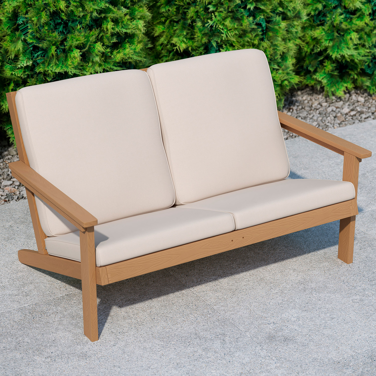 BLNK™ Charlestown All-Weather Poly Resin Wood Adirondack Style Deep Seat Patio Loveseat with Cushions - Natural Cedar/Cream