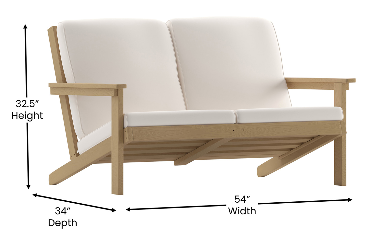 BLNK™ Charlestown All-Weather Poly Resin Wood Adirondack Style Deep Seat Patio Loveseat with Cushions - Natural Cedar/Cream