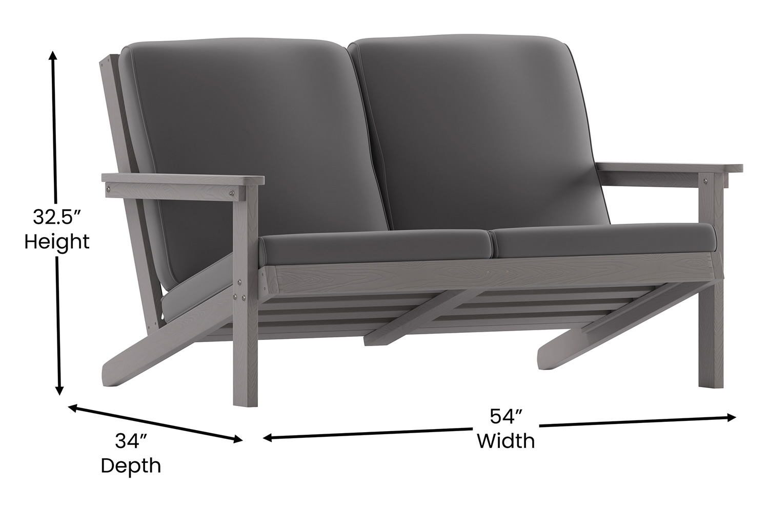 BLNK™ Charlestown All-Weather Poly Resin Wood Adirondack Style Deep Seat Patio Loveseat with Cushions - Gray/Gray