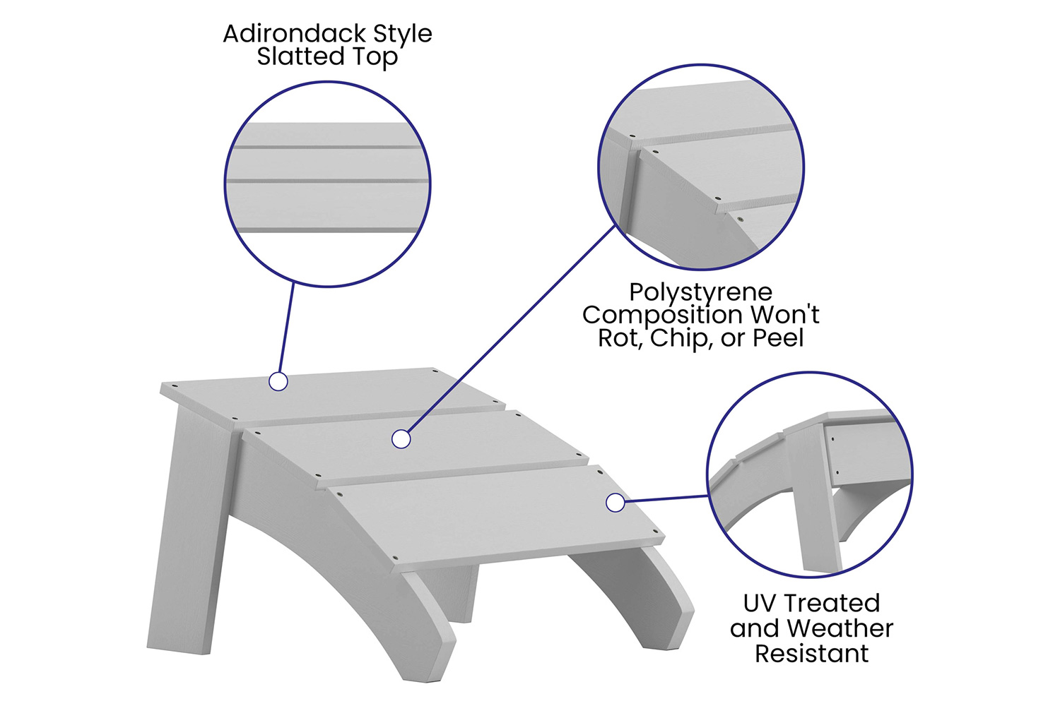 BLNK™ Sawyer Commercial All-Weather Poly Resin Wood Adirondack Ottoman Foot Rest - White