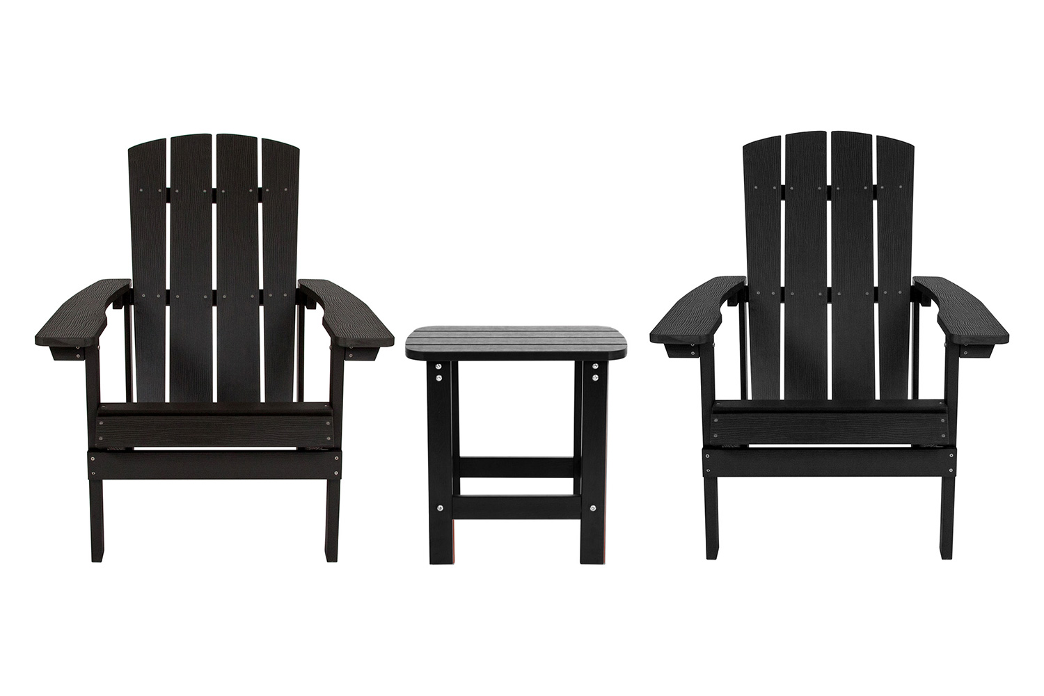 BLNK Charlestown Commercial All-Weather Poly Resin Wood Adirondack Chairs with Side Table 2 Pack - Black