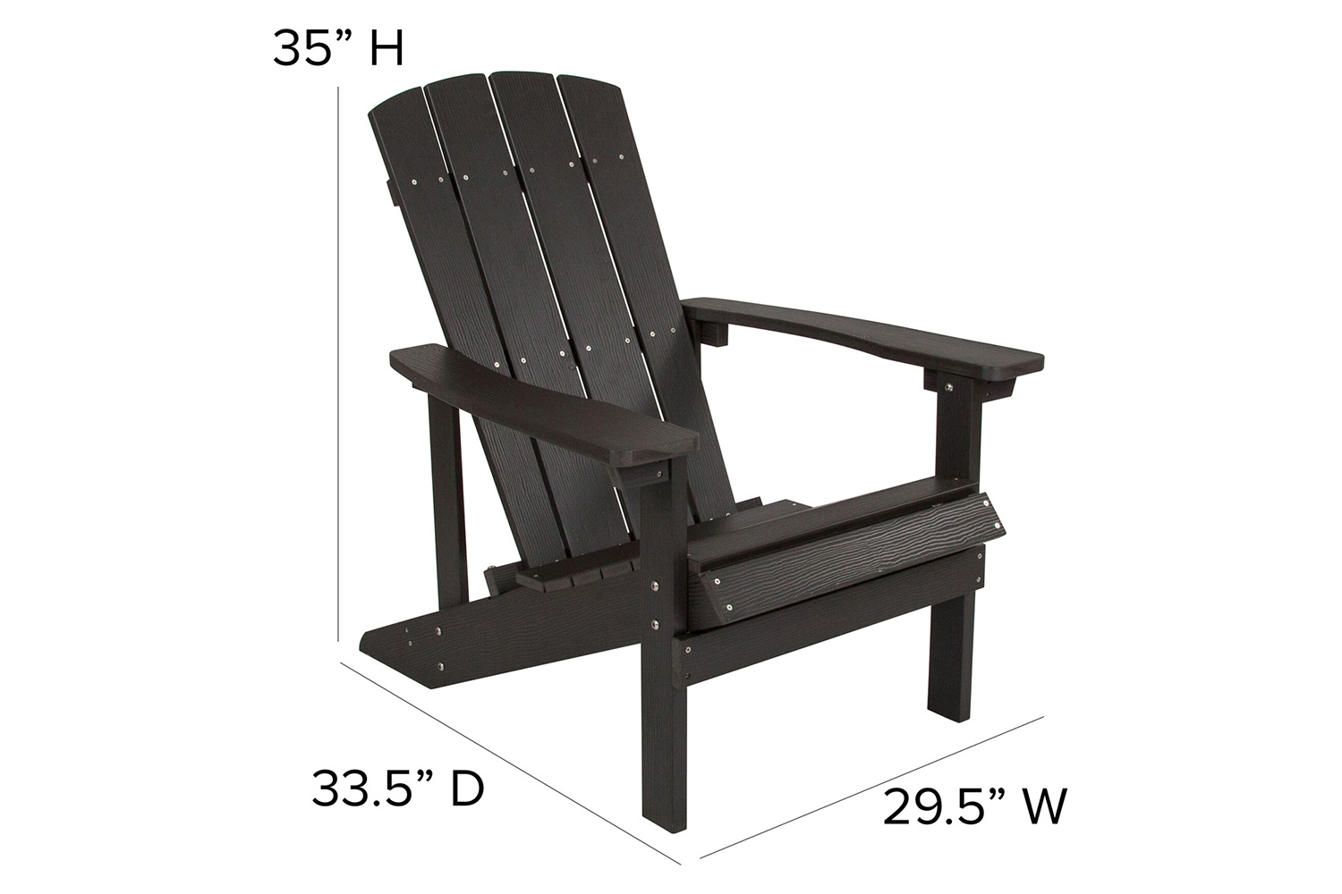 BLNK Charlestown Commercial All-Weather Poly Resin Wood Adirondack Chairs with Side Table 2 Pack - Black